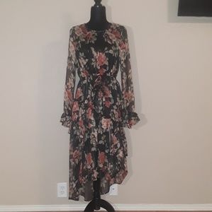 Chelsea & Violet Sheer Black&Red Floral Dress